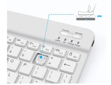 Teclado Mini Com Mouse Bluetooth + Suporte Para Tablet Sm Galaxy S8 - FAM Imagem de Teclado Mini Com Mouse Bluetooth + Suporte Para Tablet Sm Galaxy S8