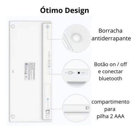 Imagem de Teclado Mini Fino Bluetooth Para Pc/ Tablet/ Celular