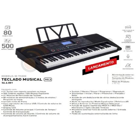 Imagem de Teclado Musical 61 Teclas Sensitivas USB E MIDI Com Capa