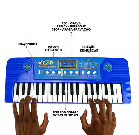 Brinquedo Teclado Piano Musical Infantil Com Microfone Karaokê 37