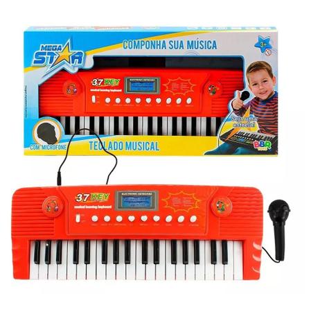 Teclado Piano Musical Infantil Eletrônico 37 Teclas com Microfone (Vermelho)