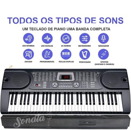 Imagem de Teclado Musical Estudante 61 Teclas Sonata + Estante C/ Mic