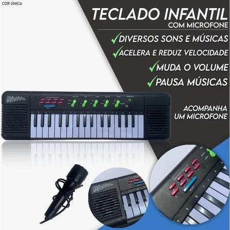 Imagem de Teclado Musical Infantil Com Microfone Preto Musica Crianças