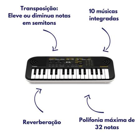 Teclado Infantil Casio SA-51 H2 Preto 32 Teclas Portátil Iniciante - Citron