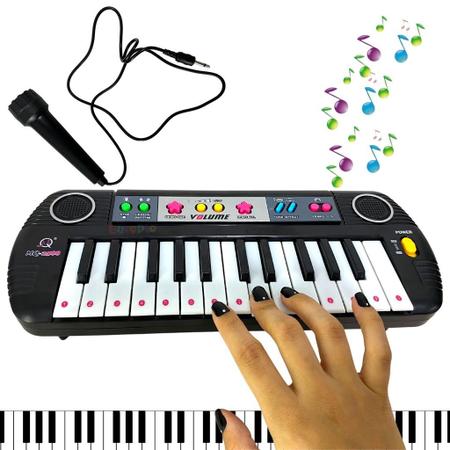 Piano Eletrônico Teclado Infantil Com Microfone Suporte Verde - Ri Happy