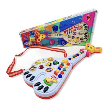 Imagem de Teclado Piano Guitarra Girafa Musical Educativa Com Sons de Bichos Luzes 26 Teclas Envio Imediato