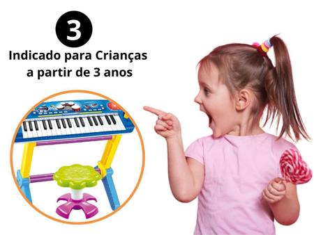 Teclado Piano Infantil Musical Rock Star 37 Teclas com Microfone e