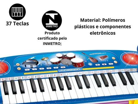 Teclado Infantil Piano Eletronico C/ Microfone E Luz Azul