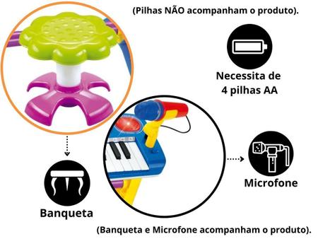 Teclado Piano Infantil Musical Rock Star 37 Teclas com Microfone e