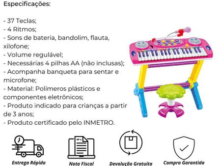 Eduland: Teclado Infantil Rock Star 37 Teclas com Banquinho · El