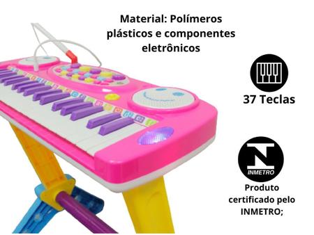 Brinquedo Instrumento Musical Piano/Teclado Infantil Com Banquinho E  Microfone 37 Teclas, 4 Ritmos E Volume Regulável BW151 4199