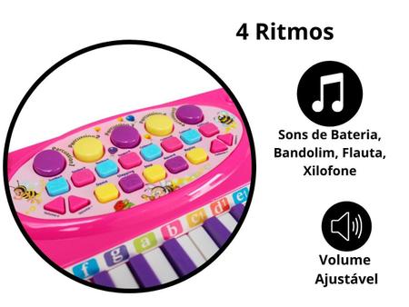 Brinquedo Instrumento Musical Piano/Teclado Infantil Com Banquinho E  Microfone 37 Teclas, 4 Ritmos E Volume Regulável BW151 4199