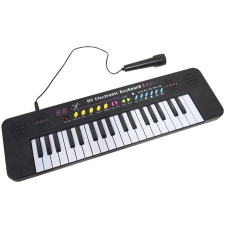 Teclado Piano Musical Infantil Eletrônico 37 Teclas com Microfone (Preto)