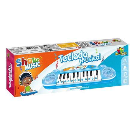 Piano infantil musical azul menino divertido gravador braskit