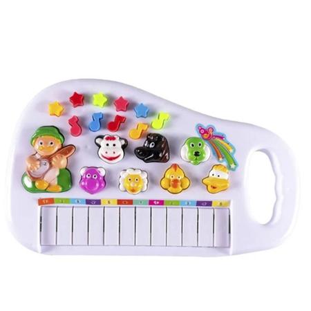 Imagem de Teclado Piano Musical Infantil Baby Fazendinha Com Luz A Pilha Branco - Wellkids 