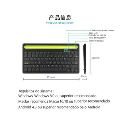 Imagem de Teclado Sem Fio Com Apoio Para Tablet Celular Notebook Touch Tecla Confortavel