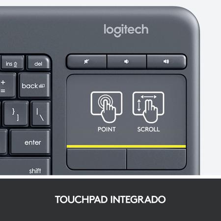 Imagem de Teclado sem fio Logitech K400 Plus TV com Touchpad Integrado, Conexão USB Unifying e Layout ABNT2 - 920-007125