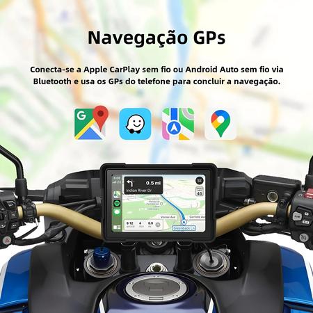 Imagem de Tela de Navegação GPS para Motocicleta Evkey MTC13 - À Prova D'Água, Sem Fio, com Apple CarPlay e Android Auto