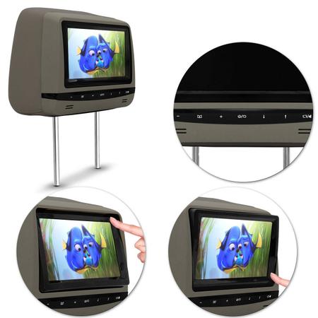 Imagem de Tela Encosto Cabeça 7 Polegadas LCD TFT MP3 MP4  Premium Com Controle Remoto Cinza Modelo Escravo