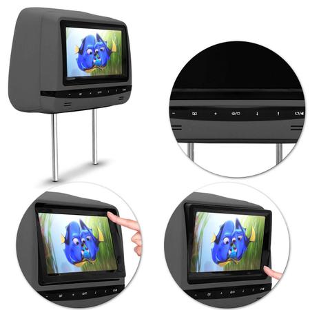 Imagem de Tela Encosto Cabeça 7 Polegadas LCD TFT Premium Com Controle Ajustável Grafite Modelo Escravo