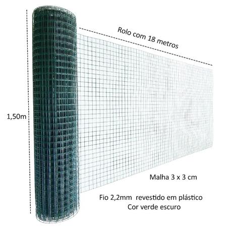 Imagem de Tela Revestida PVC Alambrado cerca malha 3x3 2.2mm  1,50 Altura 18M de comprimento