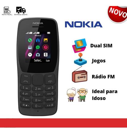 Imagem de Telefone Celular Do Idoso Vovó Vovô Simples Nokia 105 2 Chips Entrada Fone Ouvido Rádio Fm Lanterna