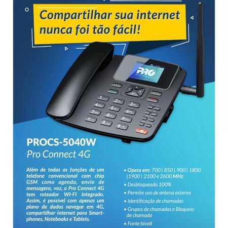 Imagem de Telefone Celular Rural de Mesa 4g 7 Bandas Internet Wifi Proeletronic Procs-5040w