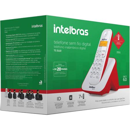 Imagem de Telefone Sem Fio Intelbras TS 3110 Bivolt, Identificador de Chamadas Branco com Vermelho