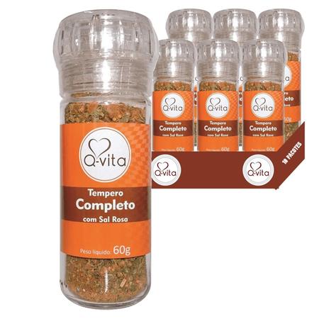 Tempero Completo Com Sal Rosa E Moedor Q-Vita 60G (6 Vidros) Imagem de Tempero Completo Com Sal Rosa E Moedor Q-Vita 60G (6 Vidros)