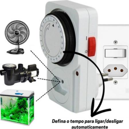 Imagem de Temporizador Timer Analógico Bivolt Programador Tomada Para Bomba Piscina Aquario Luz