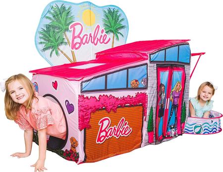 Imagem de Tenda dobrável extra grande da Barbie Dreamhouse com túnel de rastreamento e caixa de bolas, com mais de 7 pés de comprimento, brinquedo Playhouse dobrável em uma bolsa de armazenamento, 20 bolas de brincar incluídas, presente para bebês e crianças de 3 anos ou mais