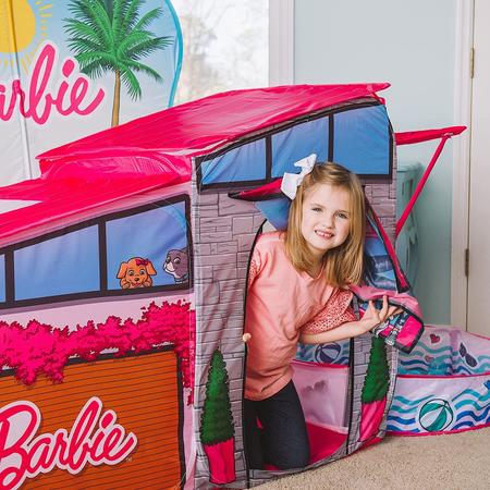 Imagem de Tenda dobrável extra grande da Barbie Dreamhouse com túnel de rastreamento e caixa de bolas, com mais de 7 pés de comprimento, brinquedo Playhouse dobrável em uma bolsa de armazenamento, 20 bolas de brincar incluídas, presente para bebês e crianças de 3 anos ou mais