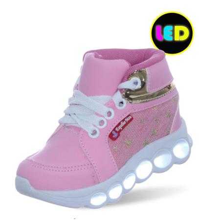 Imagem de Tênis Bota Botinha Rosa com Led Luz Infantil feminino Meninas