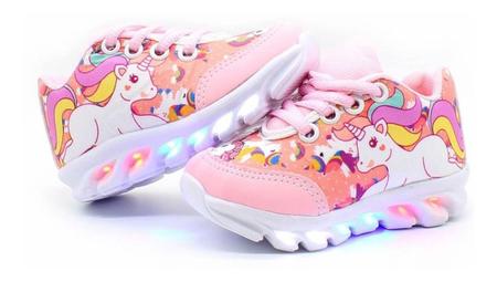 Imagem de Tenis Calçado Unicornio Com Luzes Que Pisca Acende Infantil Feminino Rosa