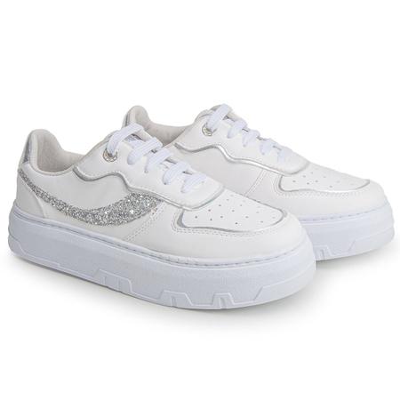 Imagem de Tênis Casual Feminino Tb01 Confortavel E Com Brilho Branco e Prata 2693