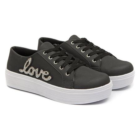 TEnis Casual Love Preto prata Preffere Outros Moda e