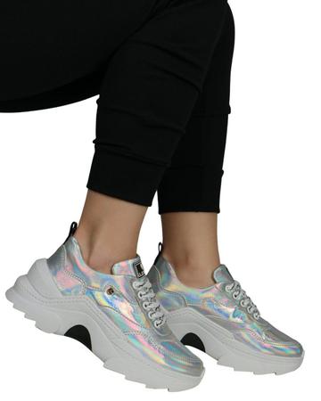 Imagem de Tênis Chunky Sneaker Holográfico Prata Feminino - Legut