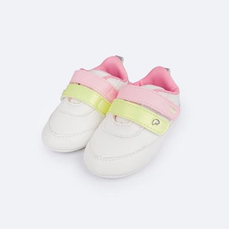 Tênis de Bebê Pampili Nina Bordado Corações Branco e Colorido Imagem de Tênis de Bebê Pampili Nina Bordado Corações Branco e Colorido