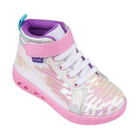 T nis de Led Pampili Sneaker Luz Paet Branco Rosa 670.030 T nis