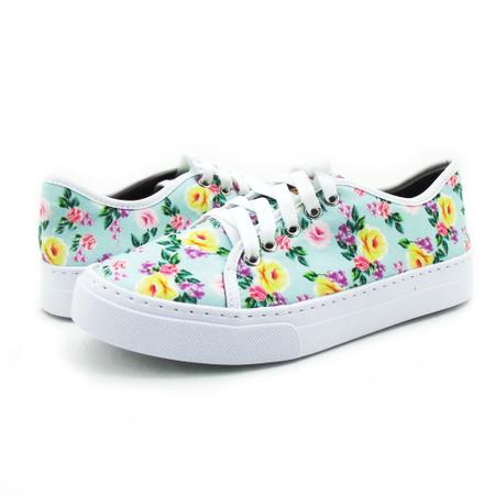 Imagem de Tênis Feminino Casual Floral Estampado Flores Verde 210