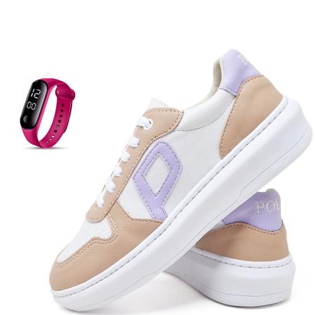 Tênis Feminino Casual Multicolor Adulto Juvenil Com Relógio Digital - Polo Blu Imagem de Tênis Feminino Casual Multicolor Adulto Juvenil Com Relógio Digital