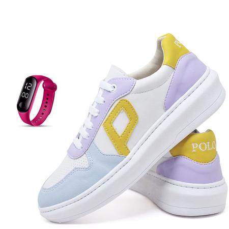Tênis Feminino Casual Multicolor Adulto Juvenil Com Relógio Digital - Polo Blu Imagem de Tênis Feminino Casual Multicolor Adulto Juvenil Com Relógio Digital