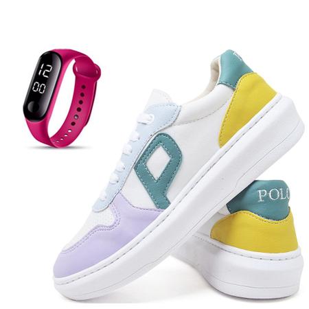Tênis Feminino Casual Multicolor Adulto Juvenil Com Relógio Digital - Polo Blu Imagem de Tênis Feminino Casual Multicolor Adulto Juvenil Com Relógio Digital