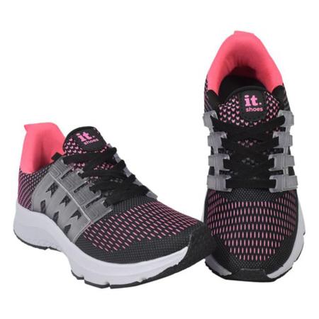 Imagem de Tênis Feminino Esportivo Caminhada Corrida Confortável Kit Rosa/Cinza 37