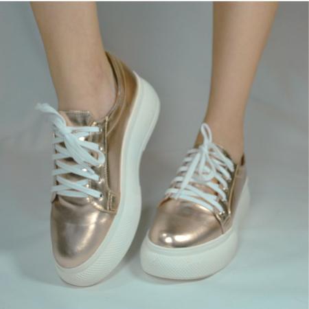 T nis Feminino Flatform Metalizado Champanhe Ros T nis Flat