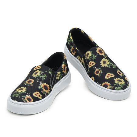 Imagem de Tênis Feminino Leve Slip On Confortável Detalhes em Girassol