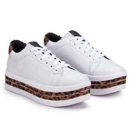 Imagem de Tênis Feminino Plataforma Animal Print Branco Onça Estilo Shoes