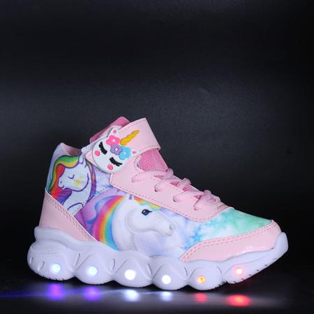 Tenis Infantil Botinha Unicornio de Luz Led Brilhoso com Pulseira