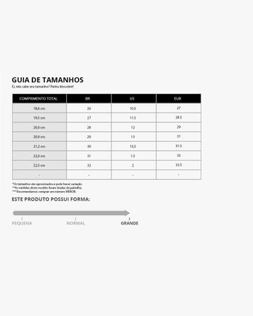 Tabela de sales tamanho converse infantil