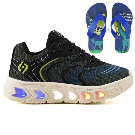 Imagem de Tenis Infantil De Led Masculino Meninos Escolar Casual Calce Facil Basico + Chinelo